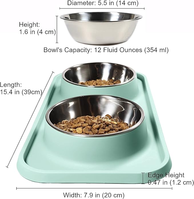 L.D.Dog Cat Food Bowls, Cat Bowls Non-Skid and Non-Spill Silicone Pads with PP Stand, Removable Stainless Steel Food and Water Dishes for Cats, Small Size Dogs