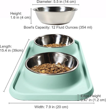 L.D.Dog Cat Food Bowls, Cat Bowls Non-Skid and Non-Spill Silicone Pads with PP Stand, Removable Stainless Steel Food and Water Dishes for Cats, Small Size Dogs