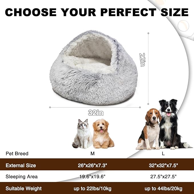 Dog Beds Medium Size Dogs, Calming Deluxe Plush Dog Cave Bed for Medium Dogs - Removable & Washable with Zipper, Built-in Support & Stable Non-Collapsible, Pet Bed for Dogs & Cats 32×32Inch