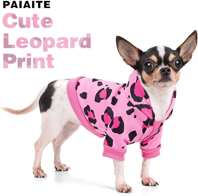 Cozy Pink Leopard Dog Hoodie – Cute and Warm Winter Sweatshirt with Hood, Soft Pet Coat for Small, Medium, and Large Dogs, Stylish and Comfortable Outfit for Cold Weather Walks.Pink L