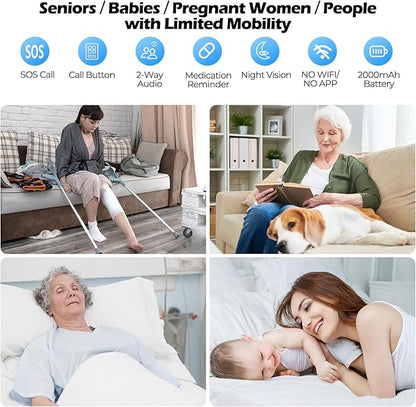 Elderly Monitor with Camera and Audio, Two-Way Talk Baby Monitors for Elderly Care, Call Button, Med Reminder Camera for Elderly Monitoring, for Seniors, Dementia Patients (No WiFi)