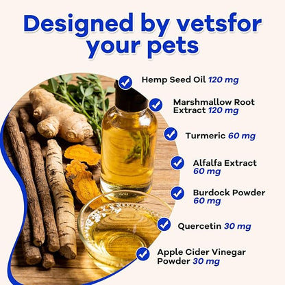Dog Allergy Relief Chews – Vet Formulated Itch Relief for Dogs with Seasonal Allergies, Skin Health & Immune Support – Natural Anti-Itch Supplement with Multivitamins for Hot Spots – 120 Chews