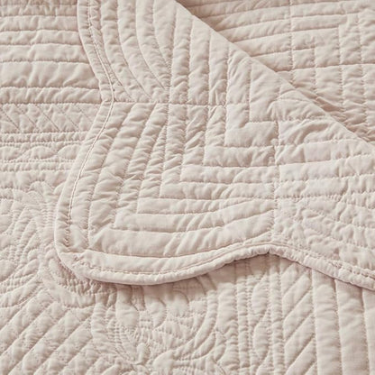 Madison Park Luxe Quilted Throw Blanket - Damask Stitching Design, Cotton Filled Spread, Ultra Soft, Cozy Bedding for Living Room Couch, Sofa, Bed, 60x72", Scalloped Borders Blush