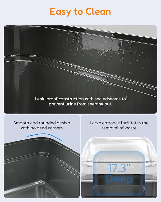 Large Cat Litter Box with Transparent Lid, Foldable Hooded Litter Box with Front Door Flap for Privacy, Easy Clean Non-Sticky Litter Box with Intelligent Deodorizing, (21.6" L x 17.8" W x 17.3" H)