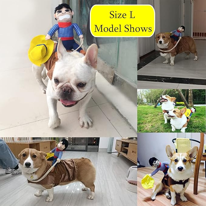 SEIS Pet Riding Costume Novelty Pet Supplies Cowboy Rider Horse Riding Designed Dog Apparel Party Dressing up Clothing Halloween (L)