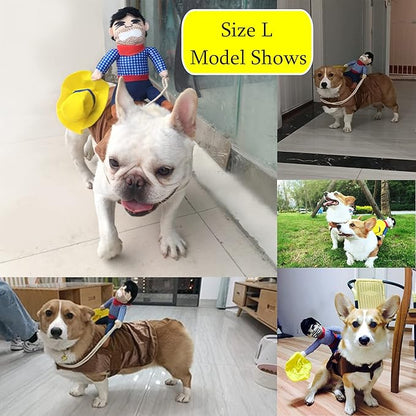 SEIS Pet Riding Costume Novelty Pet Supplies Cowboy Rider Horse Riding Designed Dog Apparel Party Dressing up Clothing Halloween (L)