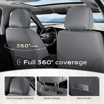Coverado Seat Covers, Car Seat Covers Front Seats, Car Seat Cover, Car Seat Protector Waterproof, Seat Cushion Nappa Leather with Head Pillow, Carseat Cover Universal Fit for Most Cars (Gray&Black)
