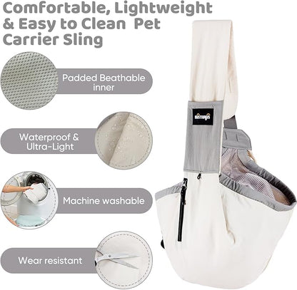 NATUYA Dog Sling Carrier for Small Dogs, Lightweight Cozy Puppy Carrier with Zip Pockets Adjust Strap, Size Adjustable, Double Safety, Hands-Free Travel Carrier for Pet Under 15lbs
