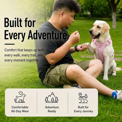 No Pull Dog Harness with Built-in Hidden AirTag & GPS Tracker Holder, Reflective Adjustable Escape-Proof Vest Harness for Small & Large Dogs (Pink, L)