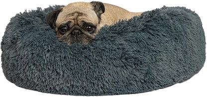 Best Pet Supplies Round Calming Dog Bed for Small, Medium & Large Dogs, Plush Donut Cuddler Pet Bed w/Raised Rim for Head, Neck Support, Anti-Slip Bottom Washable Bed - Gray, 24 x 24 x 7