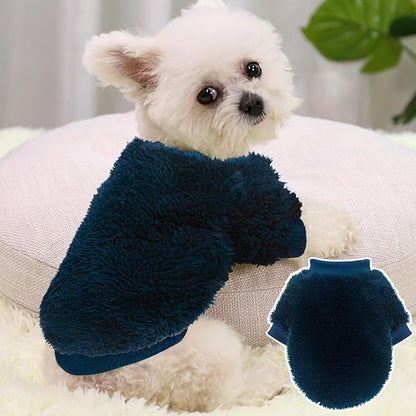 2 Pieces Dog Sweaters for Fall Winter - Warm Puppy Clothes, Fleece Chihuahua Sweater, Cute Small Dog Cat Clothes for Boys Girls - Blue, Dark Green, XS