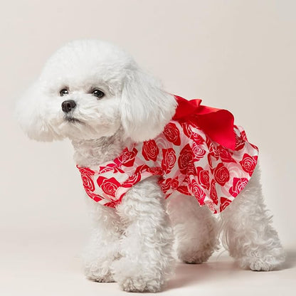 PUPTECK Dog Wedding Dress Outfit Puppy Cute Small Dogs Clothes,Rose,S