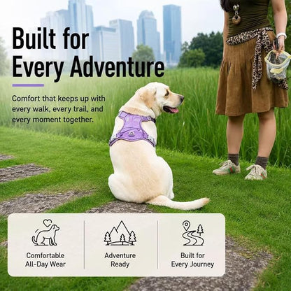 No Pull Dog Harness with Built-in Hidden AirTag & GPS Tracker Holder, Reflective Adjustable Escape-Proof Vest Harness for Small & Medium Dogs (Purple, L)