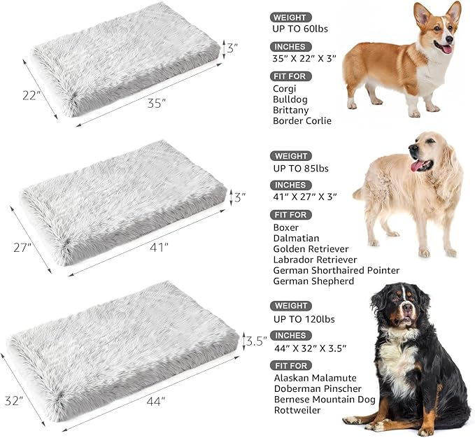 Orthopedic Dog Bed for Large Dogs, Dual-Layer Memory & Egg-Crate Foam, Washable Warm Winter Plush Cover, Waterproof Liner, Non-Slip Bottom, Crate/Kennel Pad, 41 x 27 Inch, Gray
