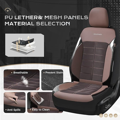 Coverado 3D Air Mesh Rear Car Seat Cover, Sports Carbon Fiber Design, Breathable Seat Protectors Airbag Compatible Comfort Universal for Most Cars, Van,Trucks, SUV, Brown