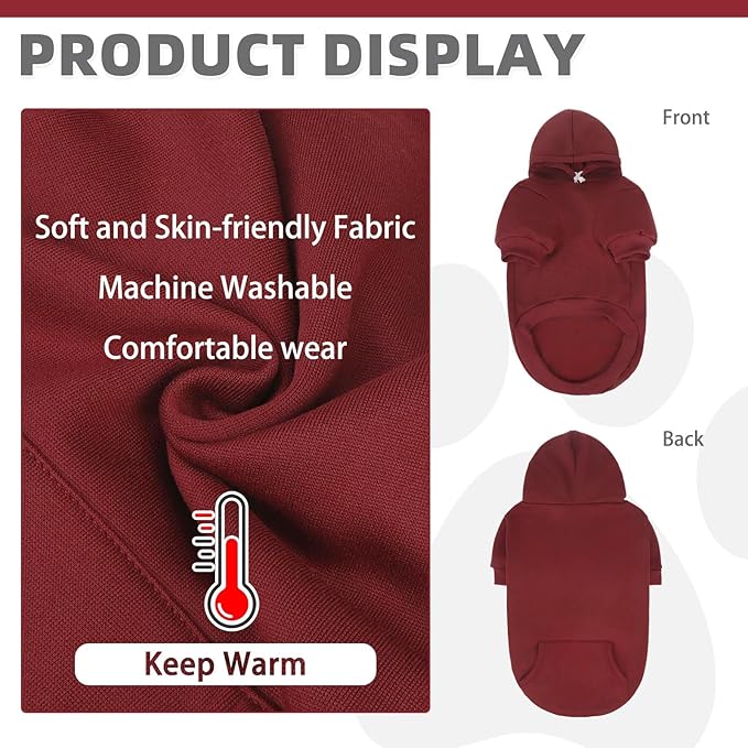 KOOLTAIL Dog Hoodie for Small Medium Dogs Cats,Soft&Warm Pet Sweater with Leash Hole and Pocket Boy Girl,Puppy Fall Winter Jacket Clothes,French Pitbull Cold Weather Coat Sweatshirt,Deep Red XS