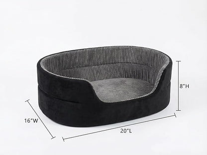 Small Dog Bed Cat Bed 16x20 Inch, Calming Pet Bed for Puppies, Teacup Dogs & Kittens, Half-Enclosed Open-Top Velvet Anti-Anxiety Bed, Machine Washable Cozy Snuggle Bed (Black)