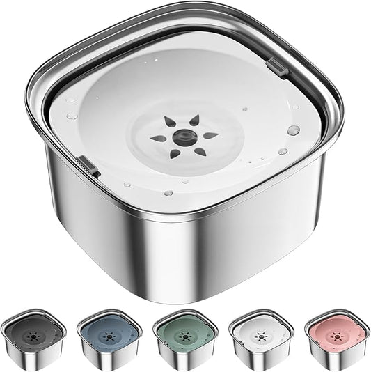 UPSKY 3L Dog Water Bowl 101oz Stainless Steel No Spill Large Capacity Dog Food Water Bowl Slow Water Feeder, Spill Proof Pet Water Dispenser Vehicle Carried Travel Water Bowls