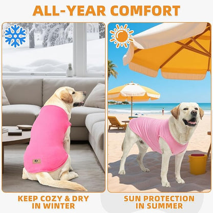 KOOLTAIL Girl Dog Clothes for Large Dogs, 2 Pack Cotton Valentines Dog T Shirts Coats for Outdoor, UV & Insect Protection Anti-Hair Loss & Lightweight Pet Vest Tank Tops Apparel, Pink & Rose,2XL