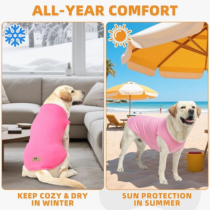 KOOLTAIL Girl Dog Clothes for Large Dogs, 2 Pack Cotton Valentines Dog T Shirts Coats for Outdoor, UV & Insect Protection Anti-Hair Loss & Lightweight Pet Vest Tank Tops Apparel, Pink & Rose, L