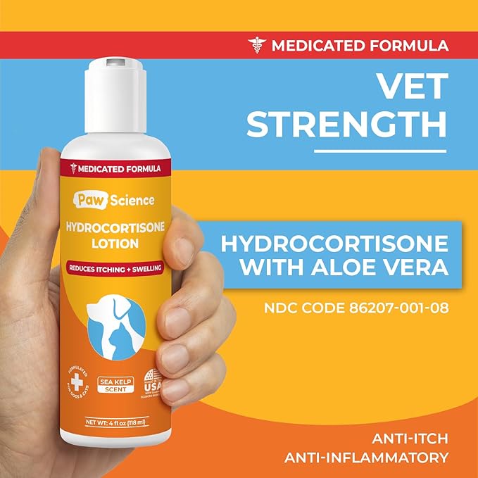 Paw Science Anti-Itch Hydrocortisone Moisturizing Lotion for Dogs & Cats – Hot Spot Treatment, Dog Itching Skin Relief, Itchy Hotspots Cream, Medicated Ointment for Irritation & Rash