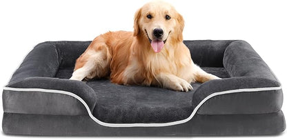 DUMOS 42x32 Inch Orthopedic Dog Beds for XL Large Sized Dogs, Machine Washable Cover Pet Bed, Anti-Slip Waterproof Memory Foam Couch Bed for Indoor Dogs and Cats, Grey