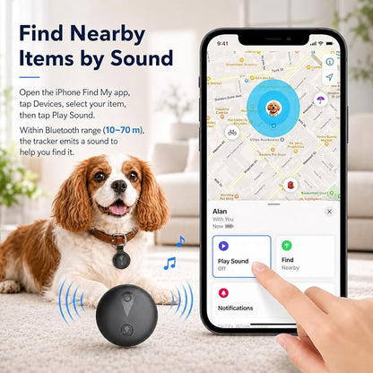 Pet GPS Tracker for Dogs,Mini Collar Location Trackers for Cats(Compatible with iOS Locate),No Monthly Fee Subscription,IP68 Waterproof Real-Time Global Location Tracking Anti-Lost Device-Black