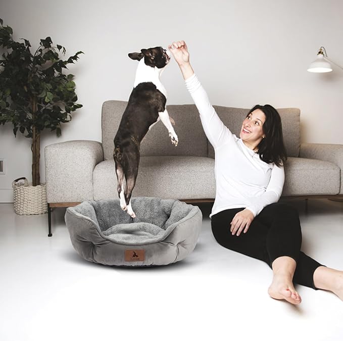 Asvin Large Dog Bed for Large Dogs, Cat Beds for Indoor Cats, Pet Bed for Puppy and Kitty, Extra Soft & Machine Washable with Anti-Slip & Water-Resistant Oxford Bottom, Grey, 35 inches