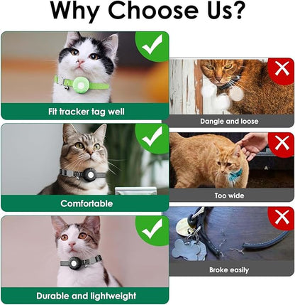 Cat GPS Tracker, Cat Tracker Compatible with Apple Find My App (Only iOS), No Monthly Fee, Waterproof, Breakaway Collar Included, Up to 1 Year Battery, Green