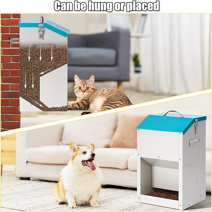 PKNYBZN Automatic Dog & Cat Feeder, 14L Outdoor Gravity Dog Feeder Use, Metal Automatic Feeder Cat Dry Food, Pet Feeding Station for Cats, Dogs and Other Small Animals
