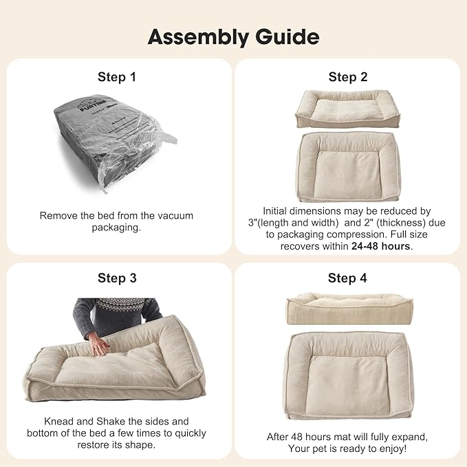 FURTIME XXL Orthopedic Dog Beds Large Sized Dog, Extra Thick Supportive Comfort Pet Sofa, Ergonomic Slant Dog Couch with Removable Washable Cover, Ultra Soft Surface & Non-Slip Bottom, Beige, 48"