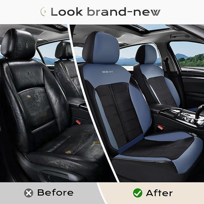 Coverado 3D Air Mesh Car Seat Cover Full Set, Sports Carbon Fiber Design, Breathable Seat Protectors Airbag Compatible Comfort Universal for Most Cars, Van,Trucks, SUV, Black&Blue