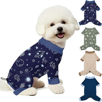 Bienbee Dog Pajamas, 4 Pack Dog Recovery Suit Shedding Suit Cute Soft Puppy Clothes Dogs Pjs Onesies Jammies Adjustable Breathable & Stretchy Clothes for Small Medium Large Dogs Girl Boy Puppy-M