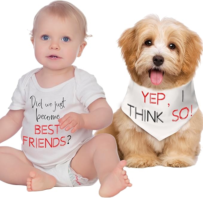 Baby and Dog Matching Outfits, Matching Best Friends Outfits Cotton Baby Bodysuit and Dog Bandana Set for Infant Newborn Pet