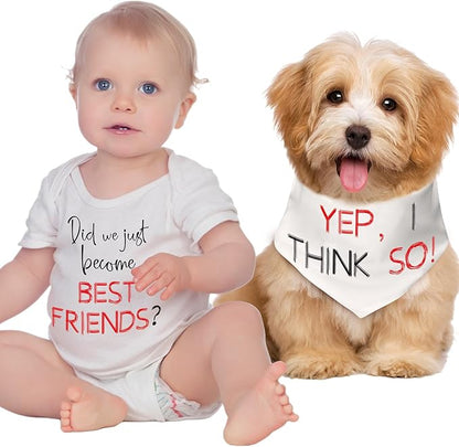 Baby and Dog Matching Outfits, Matching Best Friends Outfits Cotton Baby Bodysuit and Dog Bandana Set for Infant Newborn Pet