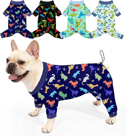 Bienbee Dog Pajamas, 4 Pack Dog Recovery Suit Shedding Suit Cute Soft Puppy Clothes Dogs Pjs Onesies Jammies Adjustable Breathable & Stretchy Clothes for Small Medium Large Dogs Girl Boy Puppy-L