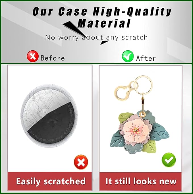 BORKUANA Leather Keychain Holder Case Compatible with AirTag,Cute Protective Cover with Keyring