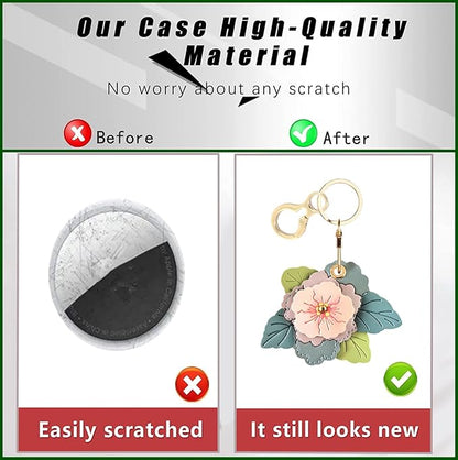 BORKUANA Leather Keychain Holder Case Compatible with AirTag,Cute Protective Cover with Keyring