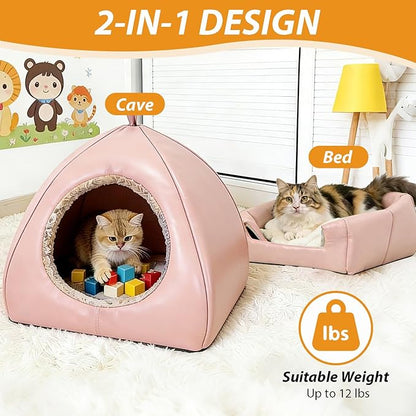 Cat Beds Cave for Indoor Cats, Water Resistance Cat House with Removable Bed Mat for All Seasons, Dog Bed for Small Dogs - Pink, Medium