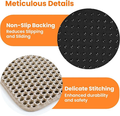 Jumbo Cat Litter Mat, 46x26 Inches Double Layer Honeycomb Litter Trapping Mat, Non Slip Waterproof Urine Proof Extra Large Cat Litter Box Mat, Kitten Supplies and Essentials, XXL, Beige