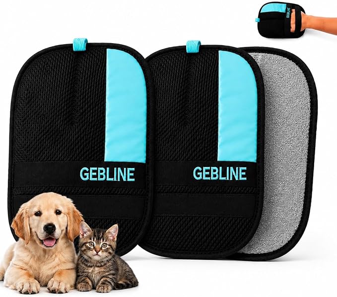 Pet Hair Remover Glove for Furniture & Upholstery, Dog Hair Remover for Couch, Cat Hair Remover for Furniture, Electrostatic Fur Remover, Reusable Pet Hair Remover for Fabrics, 2 Gloves | Washable Mesh Surface Fits Left & Right Hand Comfortable Wrist Band