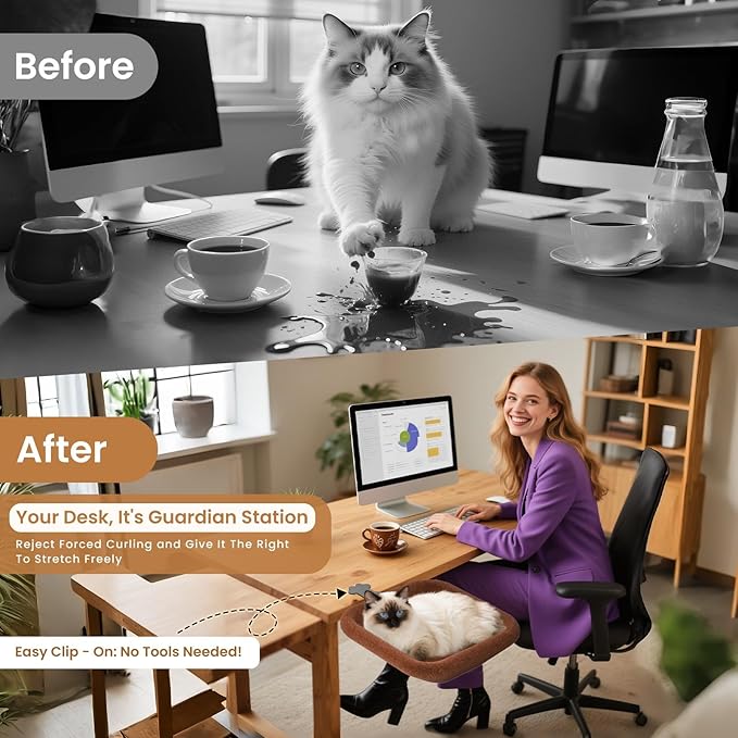 Cat Bed for Desk -Rotating Silent Stability, Cat Desk Bed with Elasticity Memory Sponge, Removable Washable Bed Cover, Soft Comfortable, Suitable for Home & Office (Brown)