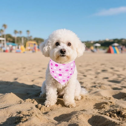 7 PCS Polka Dot Dog Bandanas for Small Dogs Stitching Edge Dog Bandanas for Puppy Doggy Print One Side Scarves Party Grooming S