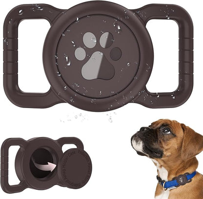 SANKALA Waterproof Airtag Dog Collar Holder, Coffee, 1 Pack | urable Silicone Full Body Covered, Anti-Lost Protective, Fits All Width Collars, for Airtag 1st and 2nd Gen