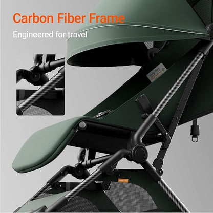 MAMAZING Ultra Air Lightweight Baby Travel Stroller with Carbon Fiber Frame, Compact & Airplane-Friendly, One-Handed Fold, 11.6 lbs, Perfect for Toddlers, Green
