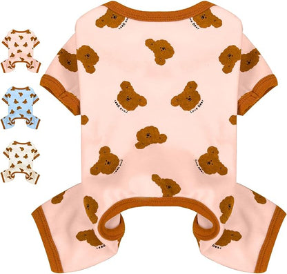 Dog Pajamas Spring Small Sized Onesie Clothes Soft Stretchy Puppy Pajamas for Small Dogs Cats Girl Pet Costume Cute Bear Printed Pjs Outifts French Bulldog Chihuahua Doggie Clothing