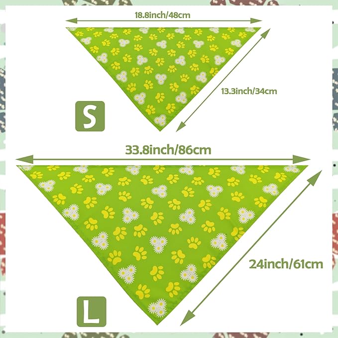 7 PCS Paw Print Dog Bandanas for Large Dog Breed 33 Inch Sewing Hemming Dogs Bandana XL Drool Bibs Party Grooming L