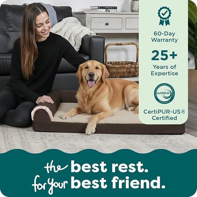 FurHaven Orthopedic Dog Bed for Large Dogs, L-Shaped Chaise Mattress, Egg Crate with a Solid Orthopedic Foam Base for Joint Support, Removable, Washable Cover, Jumbo XL, Plush & Velvet, Gray Almonds