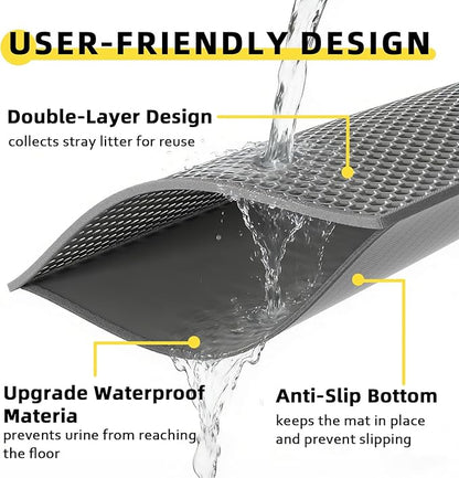 Cat Litter Mat, 30"X24" Large Double Layer Litter Trapping Mat, Waterproof/Urineproof, Easy to Clean Kitty Litter Mats for Floor, Scatter Control (Grey-2Pack)