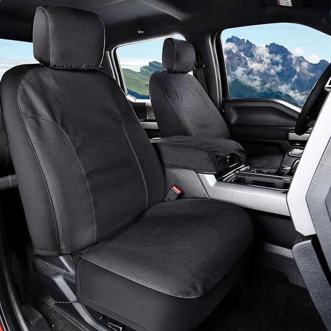 Coverado Front Seat Covers, Waterproof Canvas Seat Protector for Car Seat Cushions for Kids & Dogs, Compatible with 2015-2026 Ford F150 & 2017-2026 Ford F250 F350 F450(Black, 2PCS)